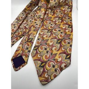 Givenchy Gentleman Paris Silk Tie Gold Burgundy Paisley Scroll Luxury Necktie